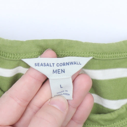 Seasalt Cornwall Green White Striped Long Sleeve Cotton T-Shirt L