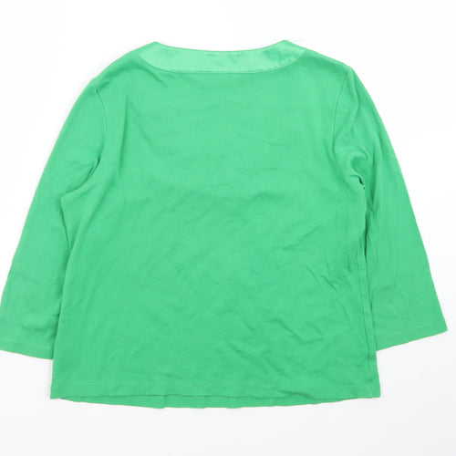 CC Petite Green Beaded Scoop Neck 3/4 Sleeve Cotton Blouse L