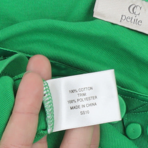 CC Petite Green Beaded Scoop Neck 3/4 Sleeve Cotton Blouse L