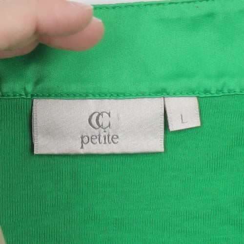 CC Petite Green Beaded Scoop Neck 3/4 Sleeve Cotton Blouse L