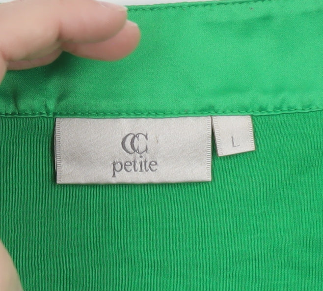 CC Petite Green Beaded Scoop Neck 3/4 Sleeve Cotton Blouse L