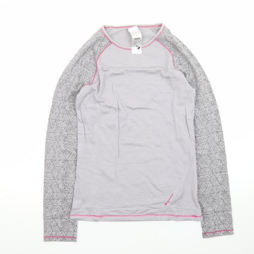 Decathlon Women’s Grey Geometric Long Sleeve Slim Fit Sports Top S
