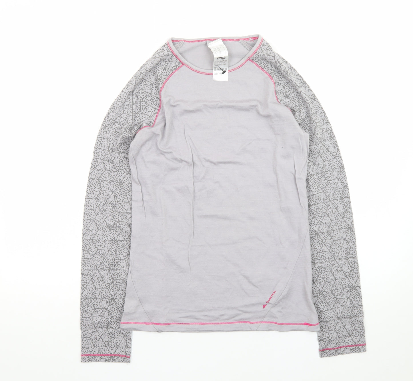 Decathlon Women’s Grey Geometric Long Sleeve Slim Fit Sports Top S