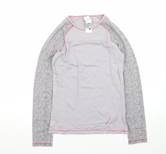 Decathlon Women’s Grey Geometric Long Sleeve Slim Fit Sports Top S