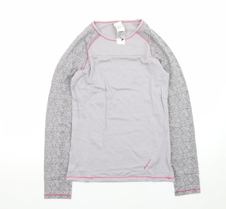 Decathlon Women’s Grey Geometric Long Sleeve Slim Fit Sports Top S