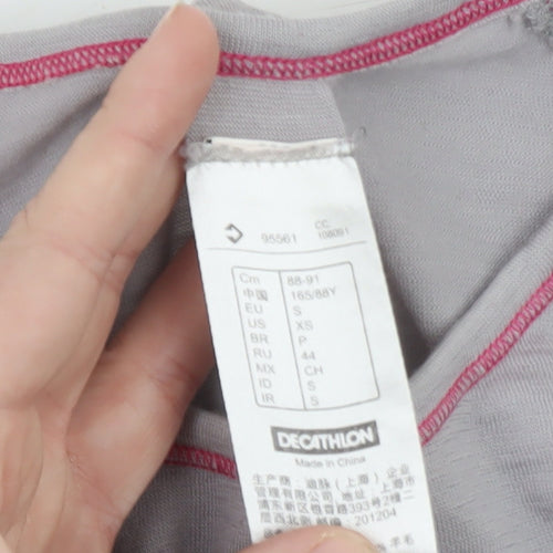 Decathlon Women’s Grey Geometric Long Sleeve Slim Fit Sports Top S