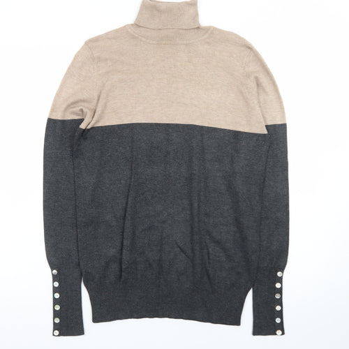Papaya Womens Beige Grey Roll Neck Long Sleeve Jumper Size 14