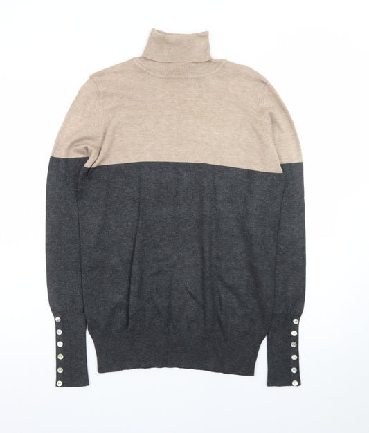 Papaya Womens Beige Grey Roll Neck Long Sleeve Jumper Size 14