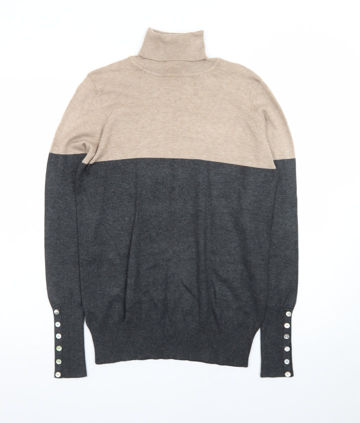 Papaya Womens Beige Grey Roll Neck Long Sleeve Jumper Size 14