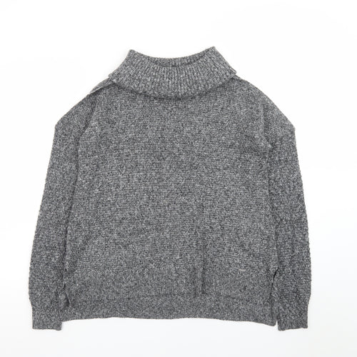 Hollister Women Grey Roll Neck Chunky Knit Pullover Jumper M