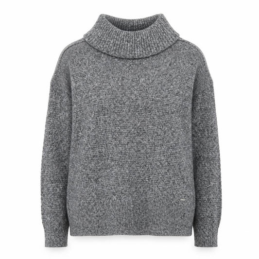 Front view of Hollister Women Grey Roll Neck Chunky Knit jumper M