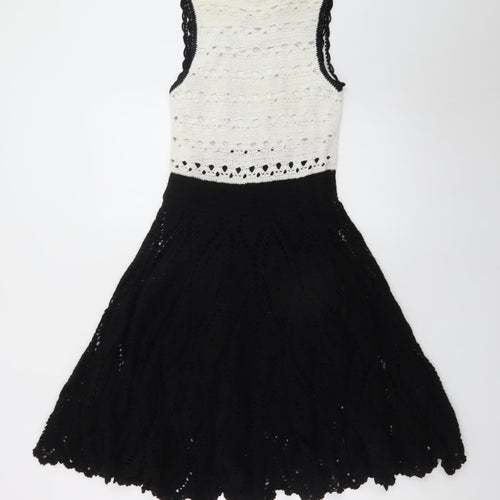 Karen Millen Women’s Black White Crochet Fit & Flare Dress Size 8