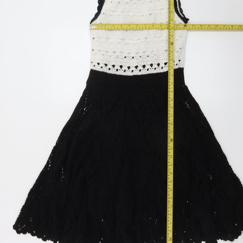 Karen Millen Women’s Black White Crochet Fit & Flare Dress Size 8