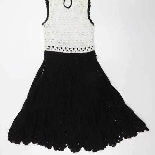Karen Millen Women’s Black White Crochet Fit & Flare Dress Size 8