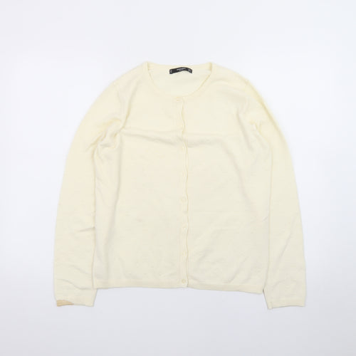 Mango Women Ivory Cotton Knit Long Sleeve Cardigan Size 10