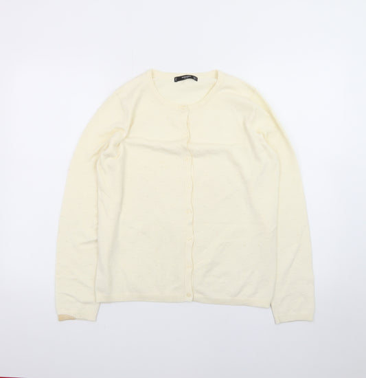 Mango Women Ivory Cotton Knit Long Sleeve Cardigan Size 10