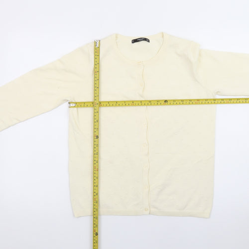 Mango Women Ivory Cotton Knit Long Sleeve Cardigan Size 10