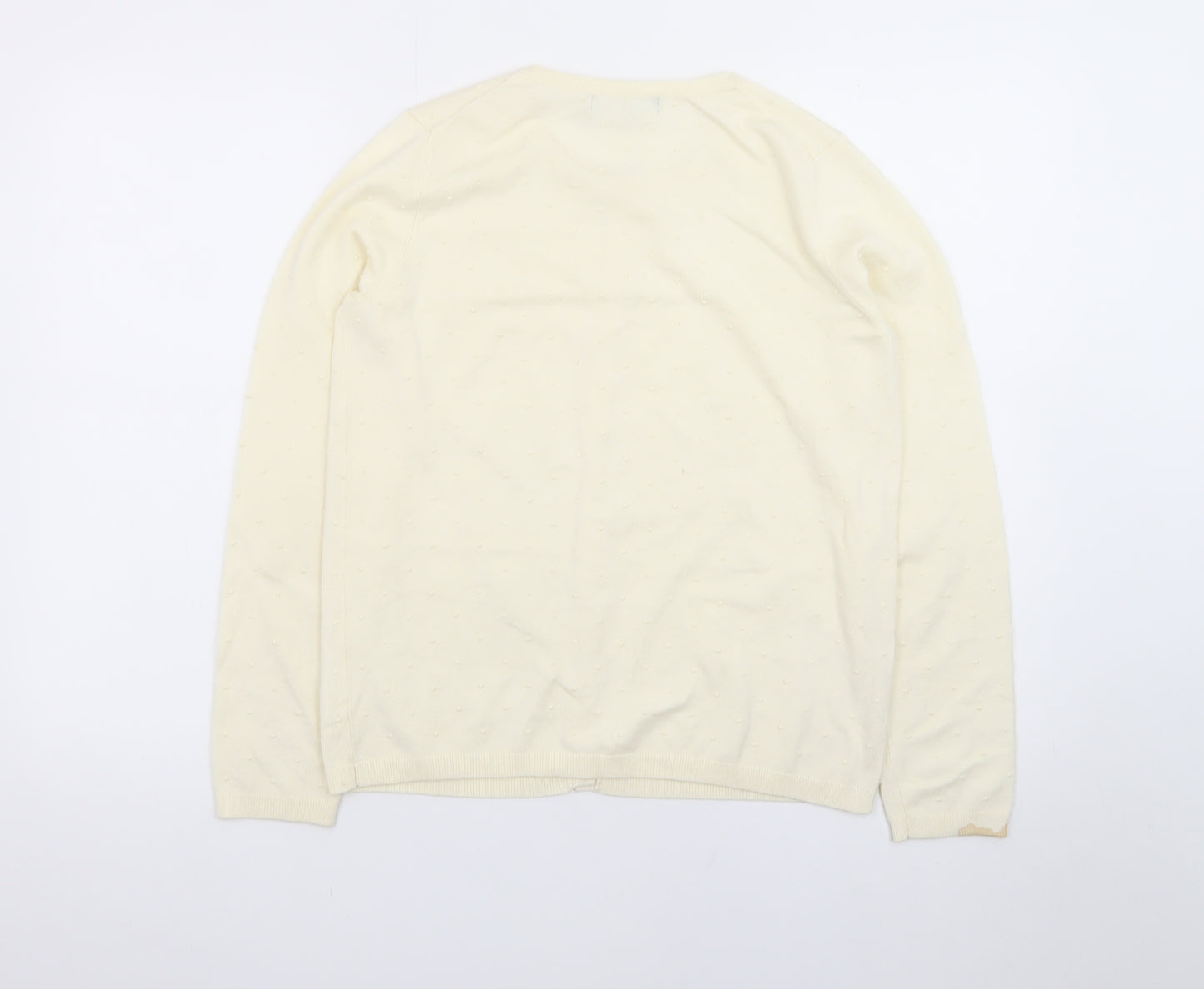 Mango Women Ivory Cotton Knit Long Sleeve Cardigan Size 10
