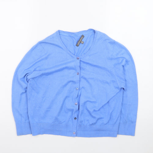Laura Ashley Women's Blue V-Neck Cotton Cardigan Size 12