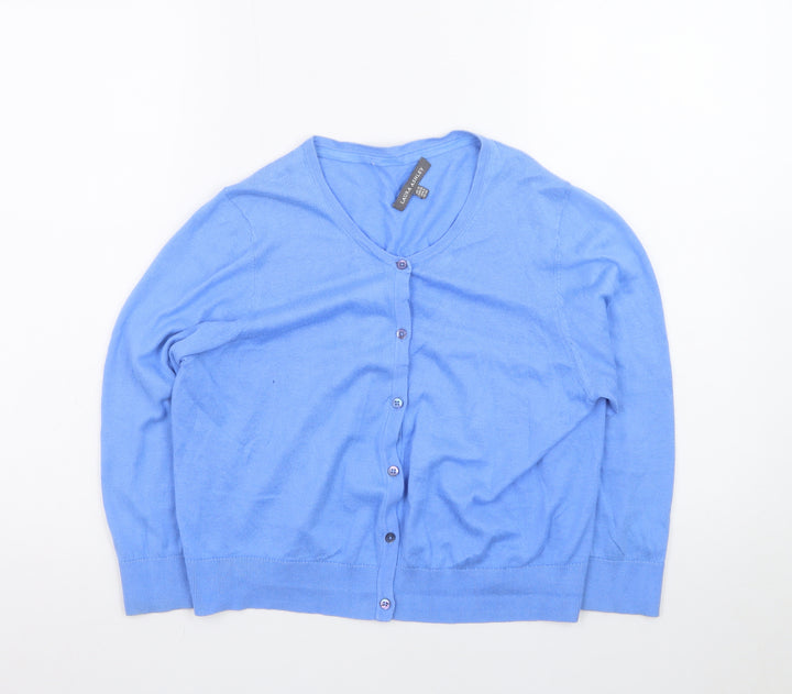 Laura Ashley Women's Blue V-Neck Cotton Cardigan Size 12