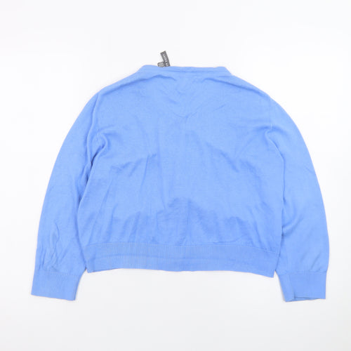 Laura Ashley Women's Blue V-Neck Cotton Cardigan Size 12