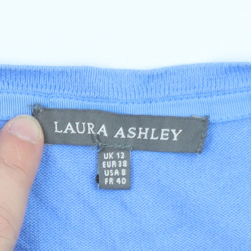 Laura Ashley Women's Blue V-Neck Cotton Cardigan Size 12
