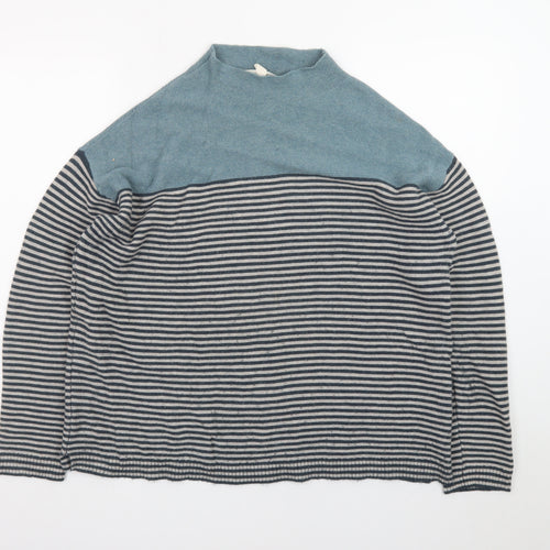 Seasalt Cornwall Women Blue Striped Mock Neck Cotton Jumper Size 16