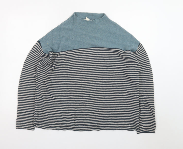 Seasalt Cornwall Women Blue Striped Mock Neck Cotton Jumper Size 16