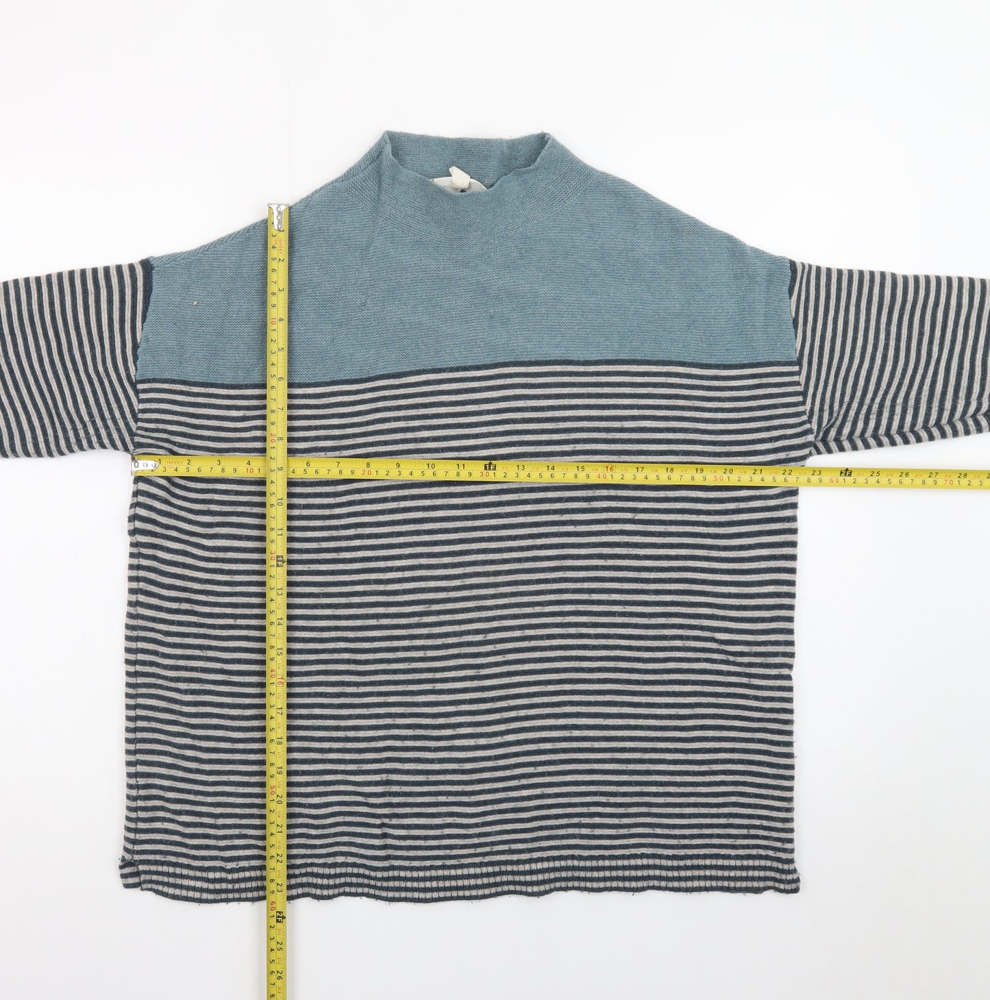 Seasalt Cornwall Women Blue Striped Mock Neck Cotton Jumper Size 16