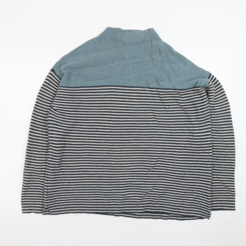Seasalt Cornwall Women Blue Striped Mock Neck Cotton Jumper Size 16
