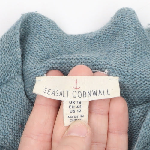 Seasalt Cornwall Women Blue Striped Mock Neck Cotton Jumper Size 16