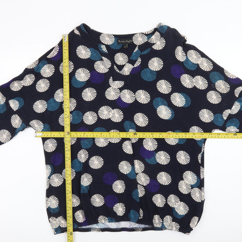 Phase Eight Women Blue Geometric Tunic Blouse UK 14 V-Neck 3/4 Sleeve
