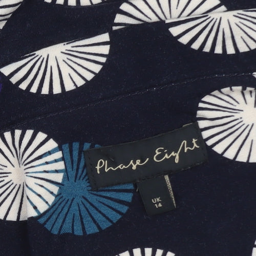 Phase Eight Women Blue Geometric Tunic Blouse UK 14 V-Neck 3/4 Sleeve