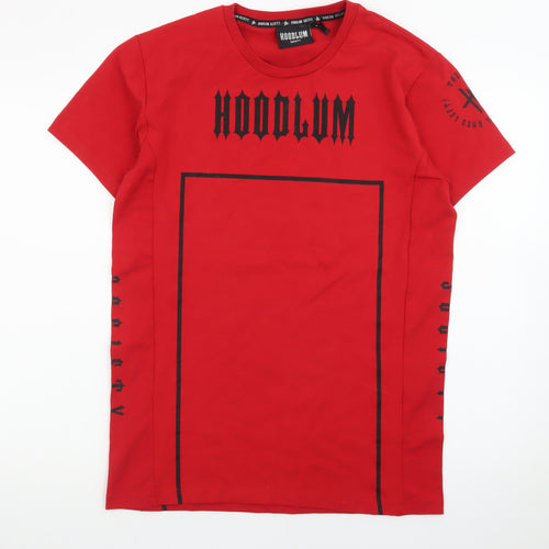 Hoodlum Society Men's Red Graphic Print Crew Neck T-Shirt Size S