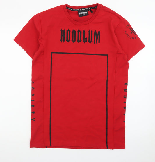 Hoodlum Society Men's Red Graphic Print Crew Neck T-Shirt Size S