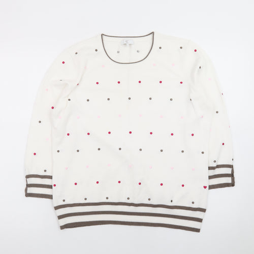 CC Womens Ivory Polka Dot Knit Jumper L Crew Neck 3/4 Sleeve