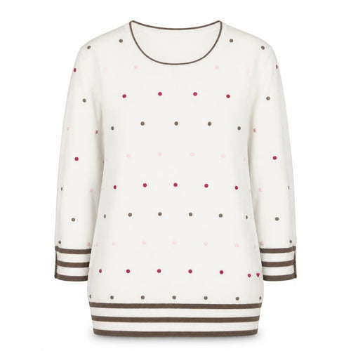 CC Womens Ivory Polka Dot Knit Jumper L Crew Neck 3/4 Sleeve