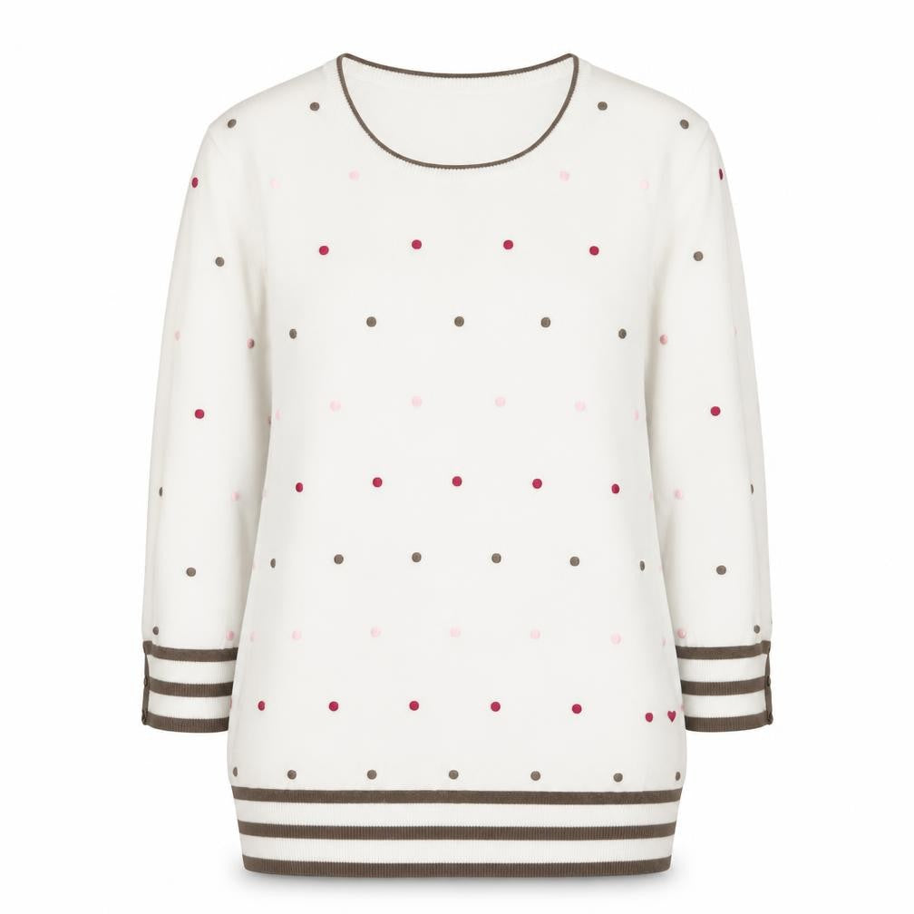 CC Womens Ivory Polka Dot Knit Jumper L Crew Neck 3/4 Sleeve