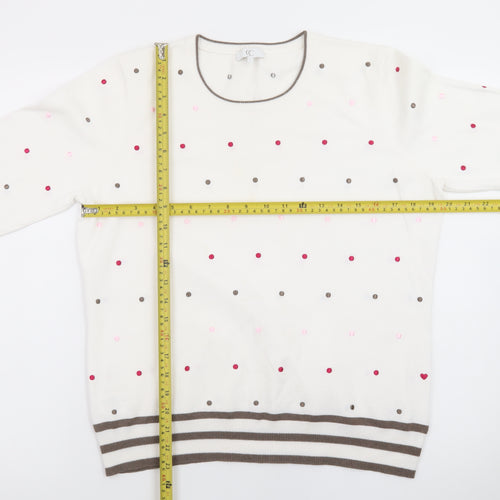 CC Womens Ivory Polka Dot Knit Jumper L Crew Neck 3/4 Sleeve
