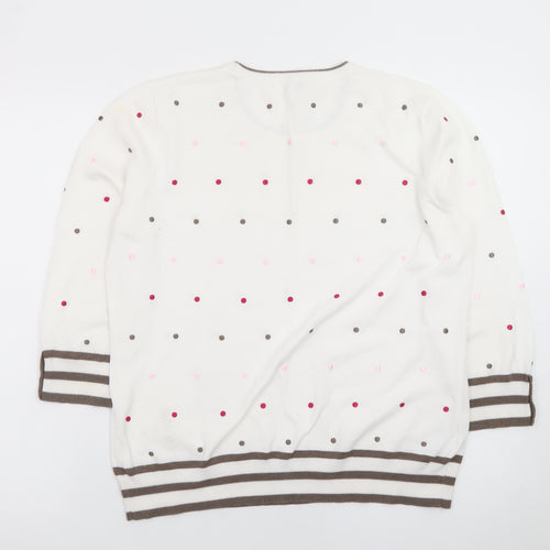 CC Womens Ivory Polka Dot Knit Jumper L Crew Neck 3/4 Sleeve