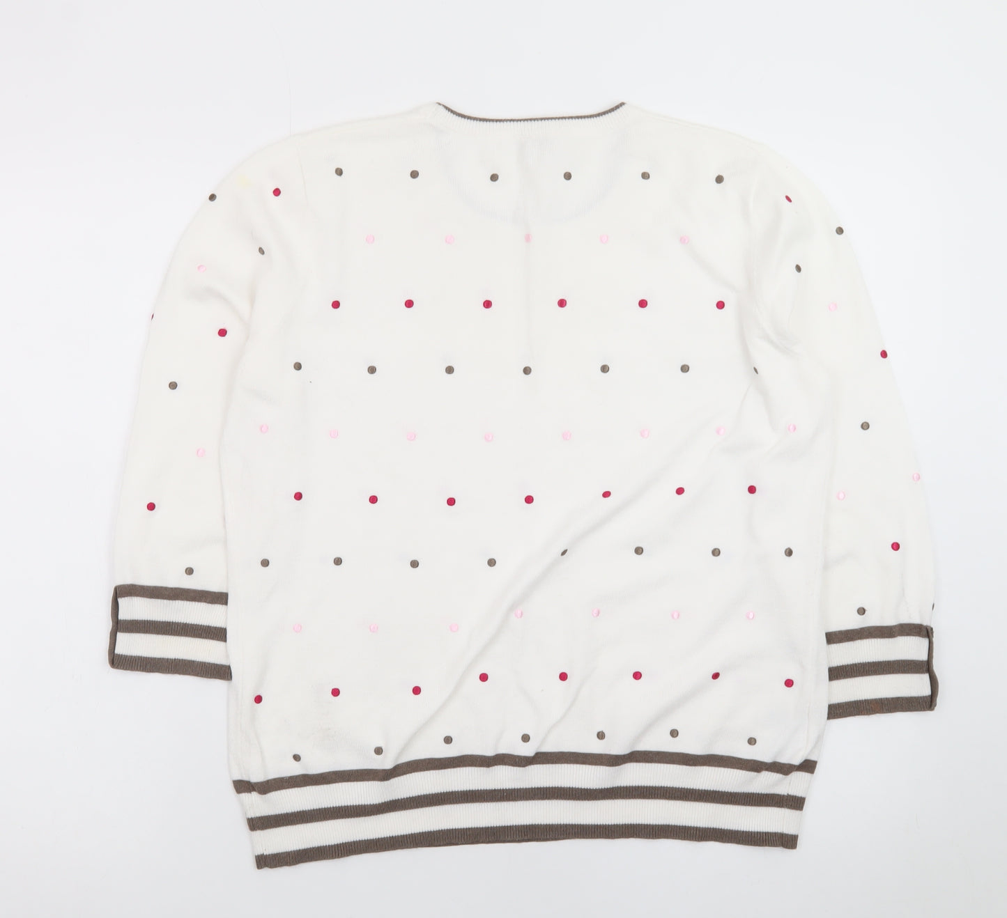 CC Womens Ivory Polka Dot Knit Jumper L Crew Neck 3/4 Sleeve