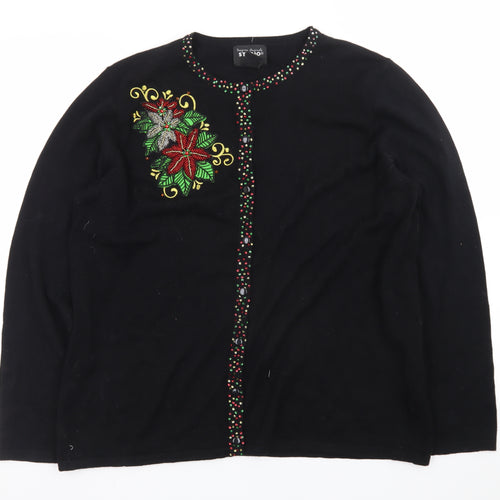 Designers Originals Studio Joy Women's Black L Cardigan with Beaded Christmas Embellishment