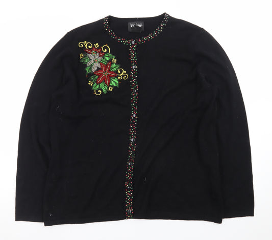 Designers Originals Studio Joy Women's Black L Cardigan with Beaded Christmas Embellishment