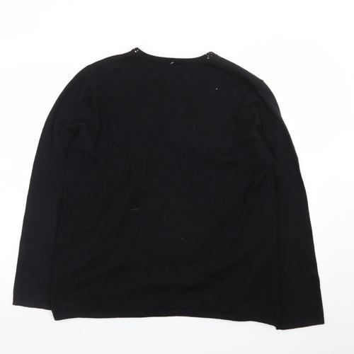 Designers Originals Studio Joy Women's Black L Cardigan with Beaded Christmas Embellishment