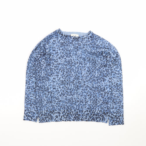 Hush Women Blue Leopard Print Crew Neck Long Sleeve Jumper XS