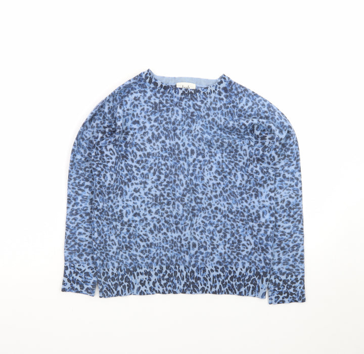 Hush Women Blue Leopard Print Crew Neck Long Sleeve Jumper XS