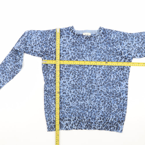 Hush Women Blue Leopard Print Crew Neck Long Sleeve Jumper XS