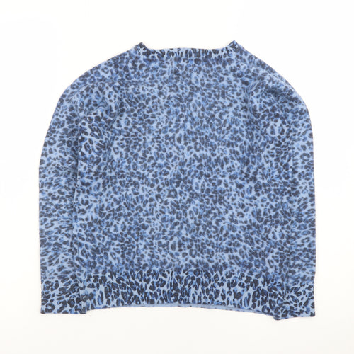 Hush Women Blue Leopard Print Crew Neck Long Sleeve Jumper XS