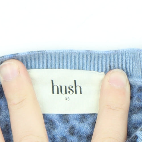 Hush Women Blue Leopard Print Crew Neck Long Sleeve Jumper XS