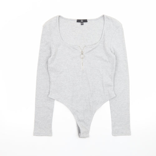 Primark Women’s Grey Long Sleeve Zip Scoop Neck Bodysuit Size 14